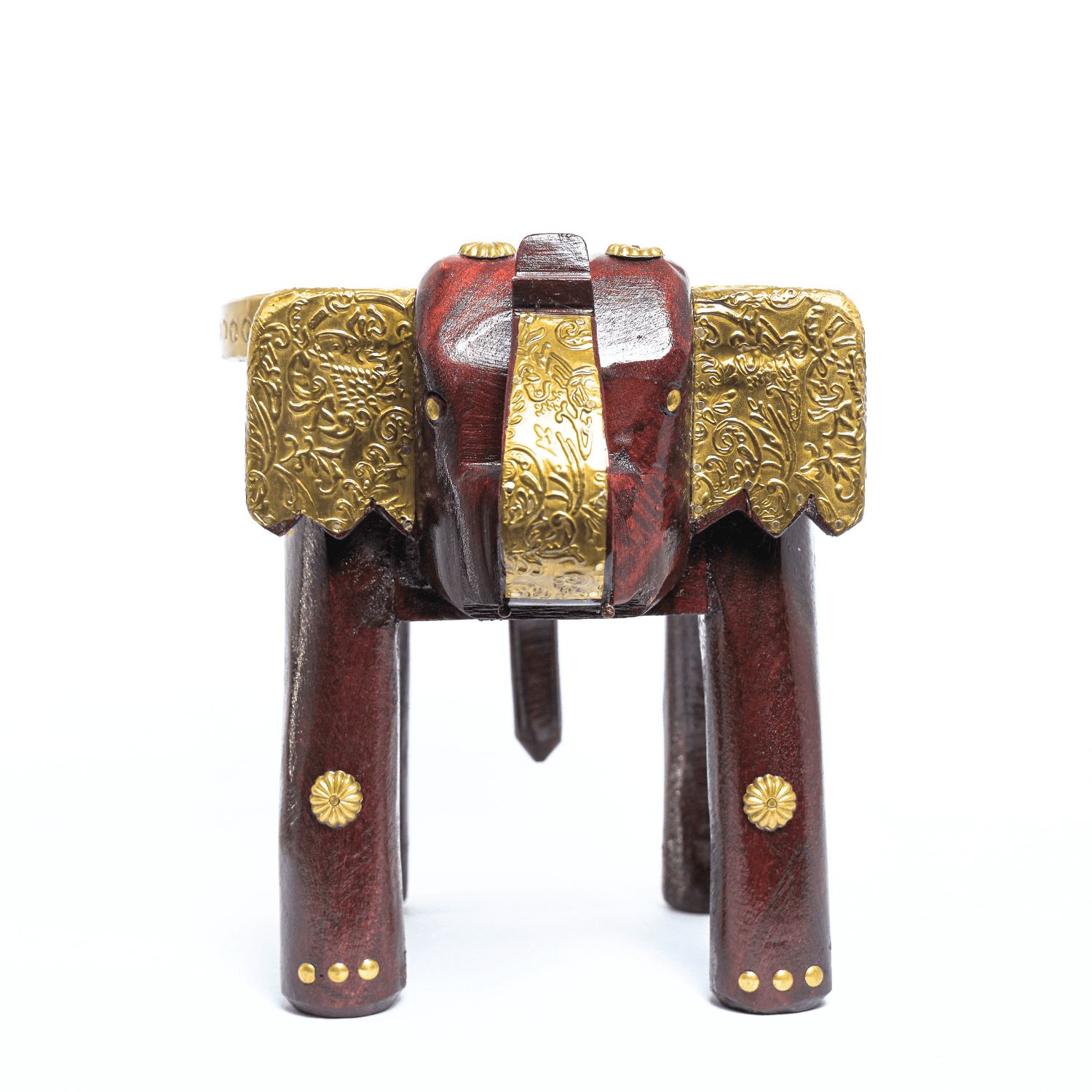 Brass Embossed Wooden Elephant Stool - Image 5