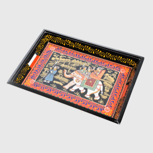Black Hand Painted Wooden Serving Tray