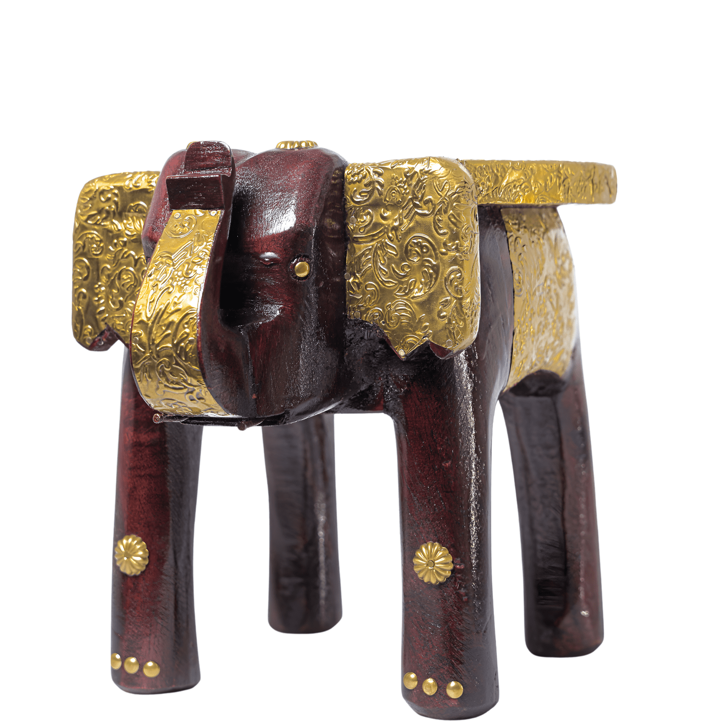 Brass Embossed Wooden Elephant Stool - Image 4