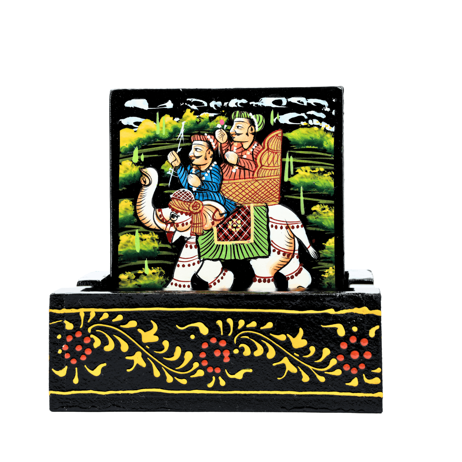 Black Square Rajasthani Hand Painted Wooden Coaster Set - Image 5