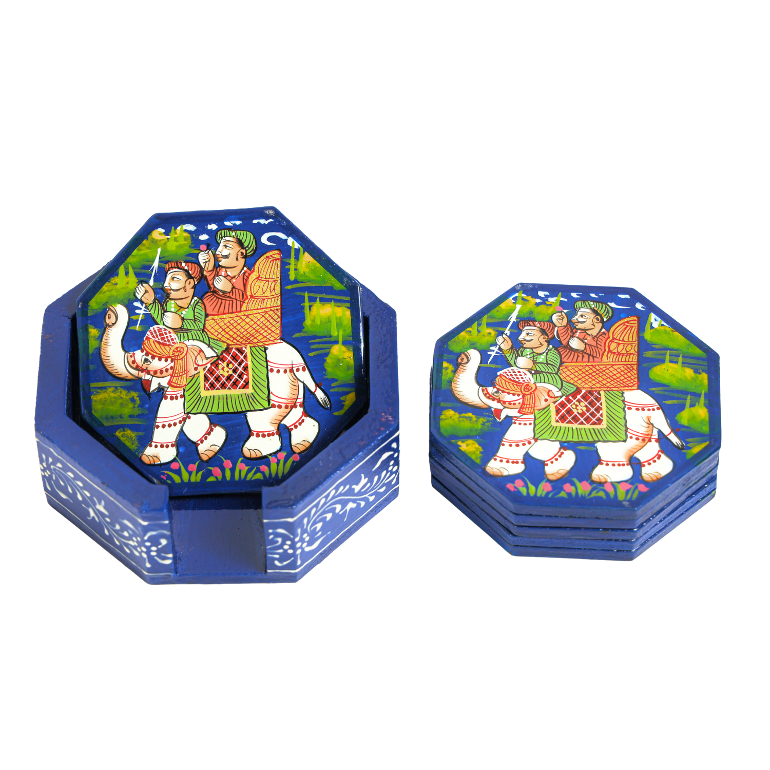 Blue Rajasthani Hand Painted Wooden Coaster Set - Image 7