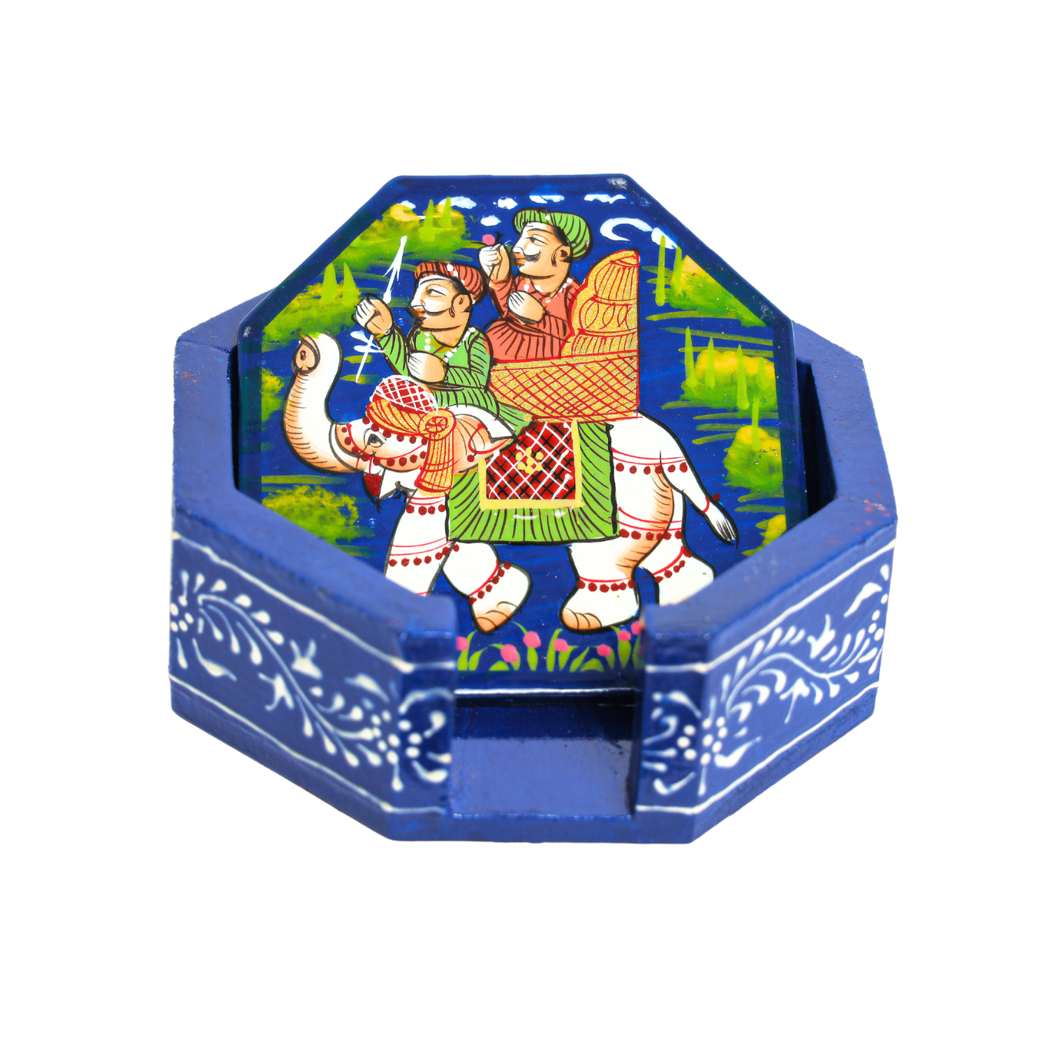 Blue Rajasthani Hand Painted Wooden Coaster Set - Image 6