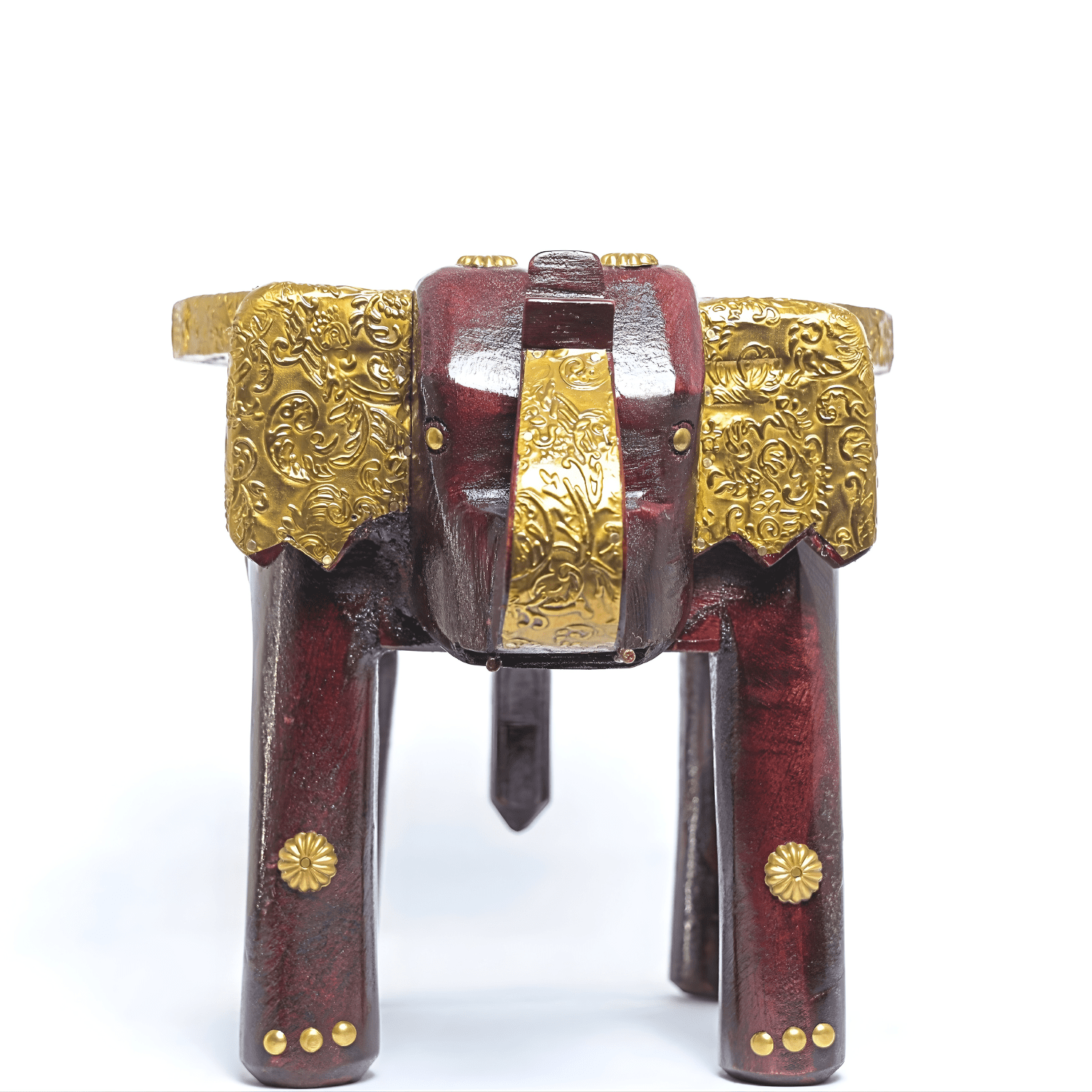 Brass Embossed Wooden Elephant Stool - Image 6
