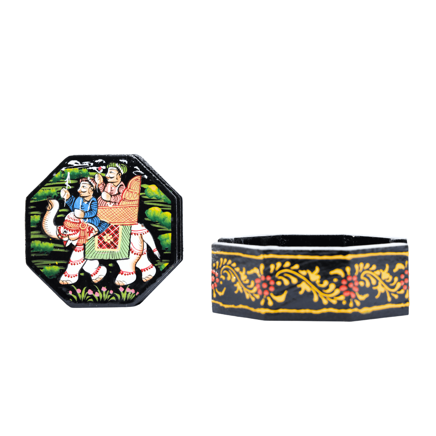 Black Rajasthani Hand Painted Wooden Coaster Set - Image 4