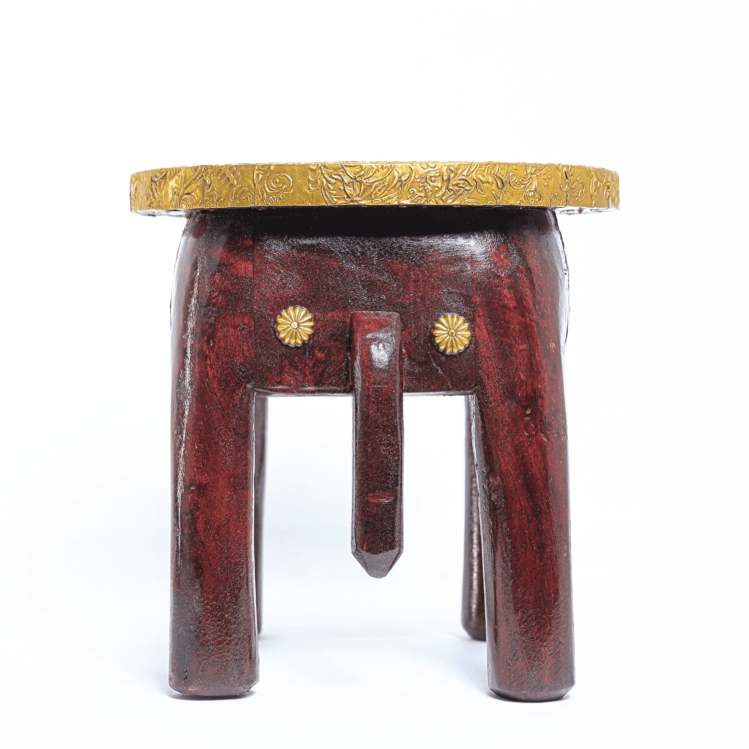 Brass Embossed Wooden Elephant Stool - Image 7