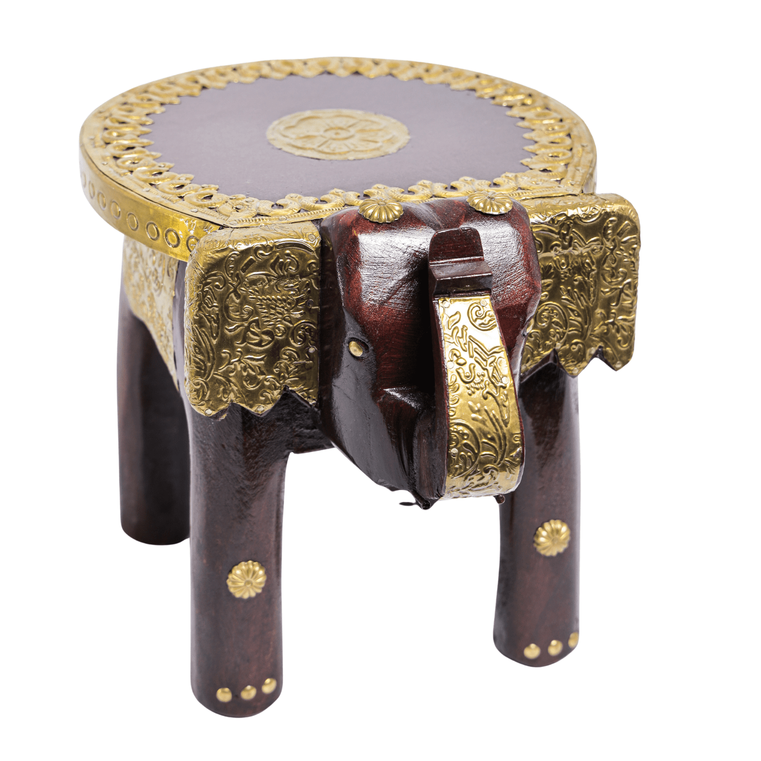 Brass Embossed Wooden Elephant Stool - Image 7